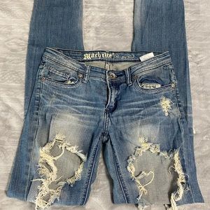 Machine distressed denim jeans size 3 junior